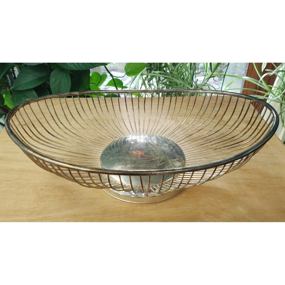 Vintage Silver Plate Oval Wire Bread Fruit Food Basket 12